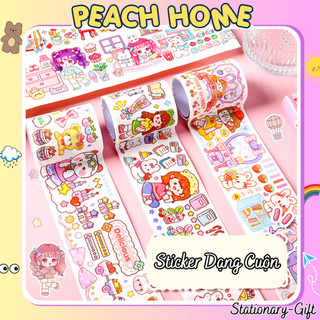 Sticker Dạng Cuộn Kích Thước 5x100cm Cắt Sẵn Decor Sổ Vở Bullet Journal Nhãn Dán Cute Peach Home