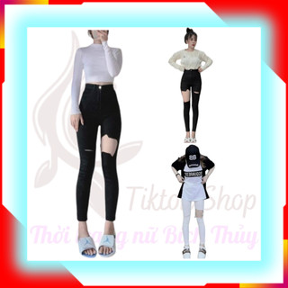 [ MẪU HOT ] Quần jean nữ rách to, quần bò nữ rách to lưng cao dáng ôm chất vải mịn co giãn mạnh