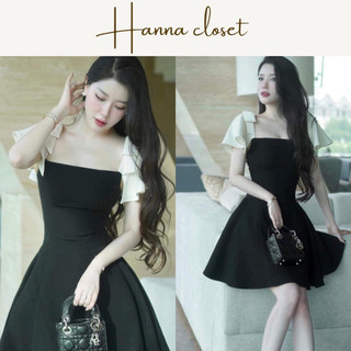 Hanna - Đầm nữ đen phối tay cánh tiên màu kem phom A tôn dáng nhẹ nhàng tiểu thư cho nữ phù hợp đi tiệc du lịch FREESHIP