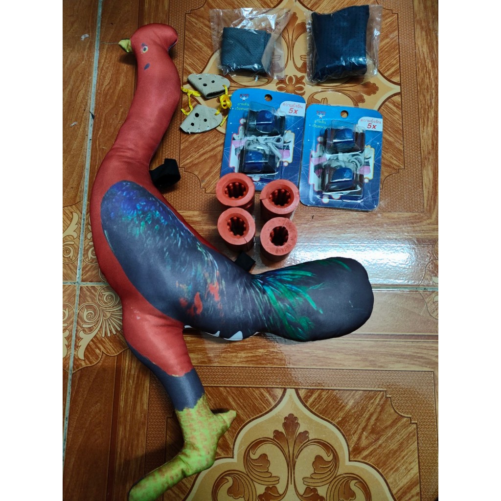 combo 6 món tập lực cho gà chọi (trùm đầu gà, áo gà, bịt mỏ, bịt cựa, tạ chân,gà vải)