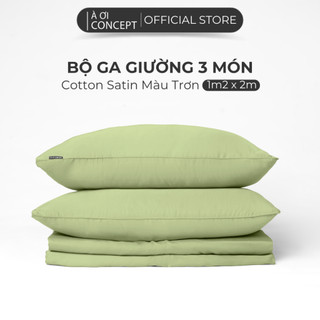 Combo 3 Món Cotton Satin Ga Giường 1m2 x 2m và 2 vỏ gối nằm À Ơi Concept cao cấp Hàn Quốc nhiều màu