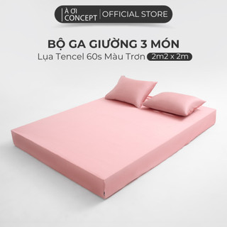 Combo 3 Món Lụa Tencel Ga Giường 2m2 x 2m và 2 vỏ gối nằm À Ơi Concept cao cấp Hàn Quốc nhiều màu