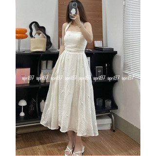 Đầm midi cổ yếm vải thêu hoa (ảnh thật/ có sẵn)