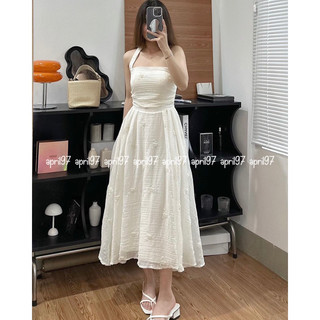 Đầm midi cổ yếm vải thêu hoa (ảnh thật/ có sẵn)