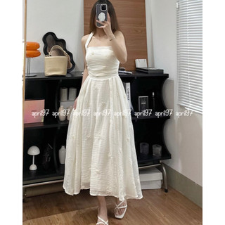Đầm midi cổ yếm vải thêu hoa (ảnh thật/ có sẵn)