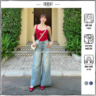 Quần Jean Ống Rộng, Quần Jeans Ống Rộng Dáng Suông Loe To Basic Retro, Lưng Cao Siêu Hack Dáng - Sunday Clothing QU003
