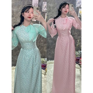  Áo Dài Tay Truyền Thống Tay 2 Lớp Vai Hở Vải Lụa Tằm Gãy Áo Dài Giáo Viên Công Sở 