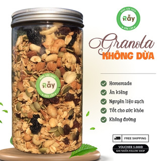 [500gram] GRANOLA KHÔNG DỪA nướng mật ong cao cấp RẪY làm - Ngũ cốc siêu hạt, ăn vặt healthy, ăn kiêng không đường