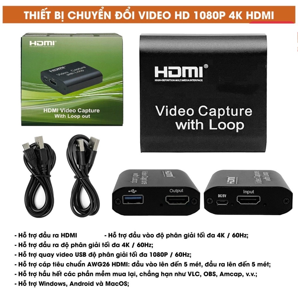 Thiết bị Chuyển đổi HDMI - USB + HDMI (HDMI video capture)  Lưu hình ảnh từ máy quay - Livetream