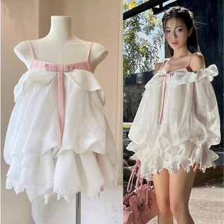 Đầm Trễ Vai Bánh Bèo Đính Cúc Ngọc VEROMODA Váy Bánh Bèo Màu Trắng Đẹp Quyến Rũ ,Sang Trọng - Đầm Thiết Kế 01