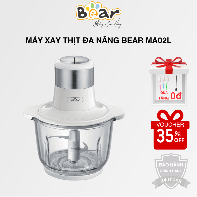 Máy Xay Thịt Đa Năng Bear SB-MA02L - Dung Tích 2L - Cối Thủy Tinh, Xay Cực Nhuyễn, Không Ồn - Bảo Hành 24 tháng