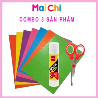 Combo 3 sản phẩm giấy thủ công, keo khô , kéo MaiChi-Shop