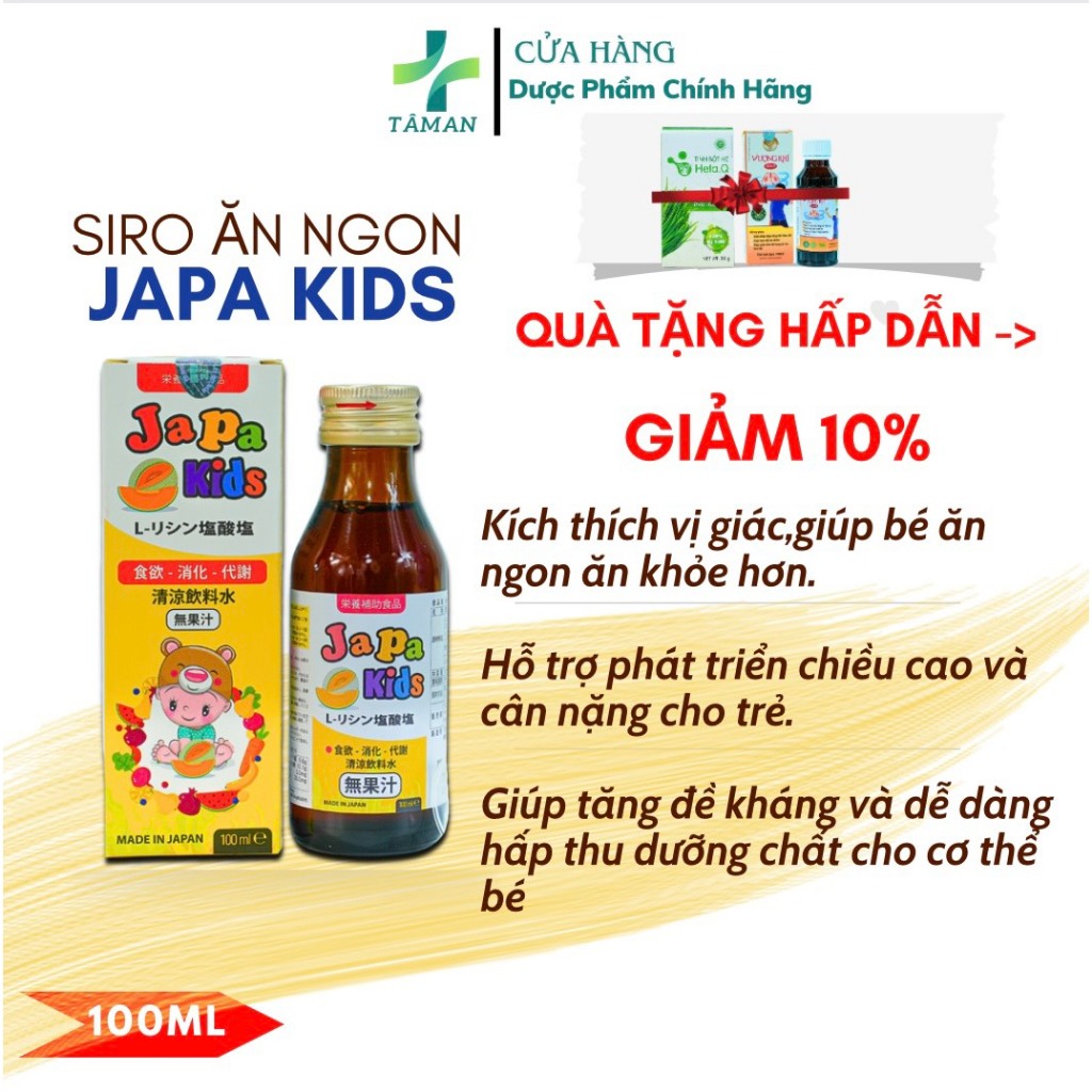 Siro Ăn Ngon Cho Bé Japa Kids Hỗ Trợ Bé Ăn ngon Tăng Cường Đề Kháng Hàng Chính Hãng