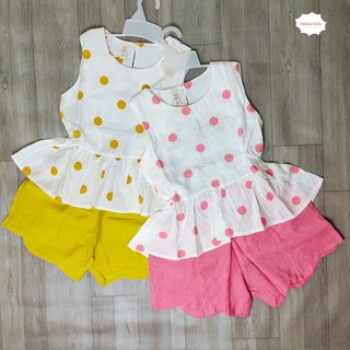 Set đồ bé gái 22kg - 30kg vải đũi cao cấp mát mẻ, kiểu áo sát nách họa tiết chấm bi có bo eo xòe tiểu thư. Đồ bộ bé gái