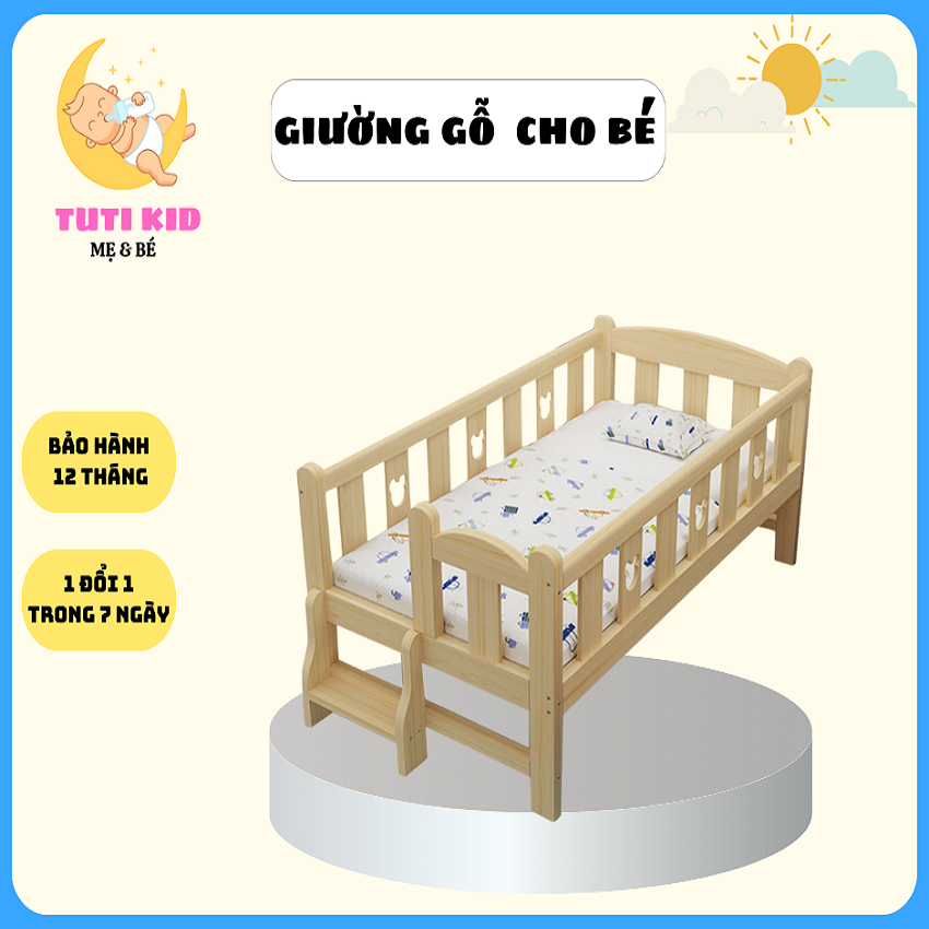 [ GIƯỜNG CÓ THANG ] Giường trẻ em gỗ thông quây 3 mặt có cầu thang, 4 mặt cho trẻ từ 1-10 tuổi