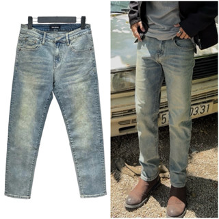 Quần jeans Slimfit nam cao cấp TALURETRO màu xanh bụi form slimfit vải jeans co giãn