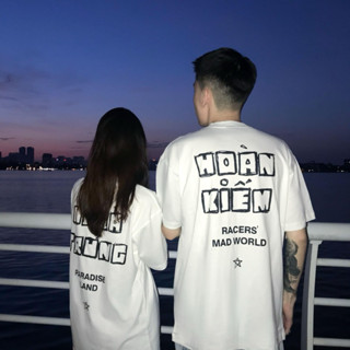 Áo phông poly cotton in chữ Quận nơi ở Hà Nội tự chọn nhiều mẫu. Áo thun nam nữ phom rộng đủ size hai màu đen trắng