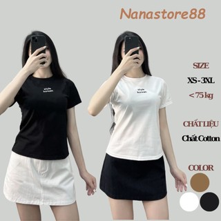 Áo Babytee Nữ Thêu Chữ Cổ Tròn Cộc Tay BigSize, Áo Thun Nữ Babytee Trơn 279T