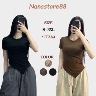 Áo thun tăm nữ ngắn tay cổ tròn vạt chéo bigsize, áo phông nữ ngắn tay cổ tròn vạt nhọn bigsize 278t