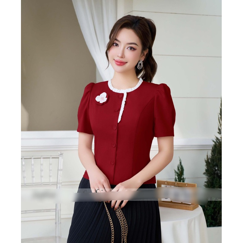 ÁO KIỂU SƠ MI CÔNG SỞ CỔ TRÒN BÈO PHỐI DỂ THƯƠNG TAY NGẮN SANG TRỌNG THANH LỊCH CHẤT VẢI COTTON LẠNH MỀM MÁT CTL0100