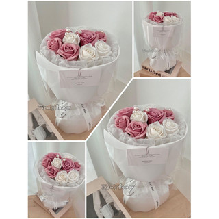Bó hoa sáp 9 bông hoa 7 lớp hồng mix trắng Tien’s flower