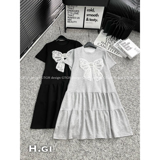 Váy umi babydoll tầng ép nơ ren nổi siêu xinh 2 màu