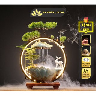 Thác khói trầm hương, thác nươc phong thủy, tiểu cảnh thác nước để bàn, trang trí nhà cửa phong thủy