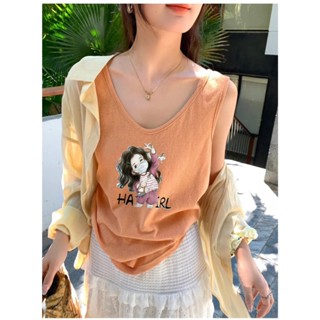 Áo thun sát nách, Áo ba lỗ nữ in hình cô bé ALICE, Áo ba lỗ chất thun giấy form rộng siêu mát mùa hè