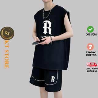 Set đồ bộ ba lỗ sát nách mùa hè nam chất thun mè co giãn thoáng mát mặc ở nhà đi chơi thoải mái