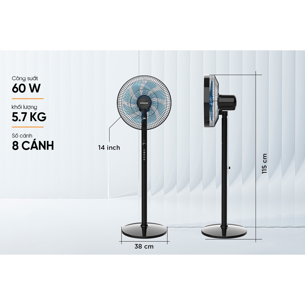 Quạt cây 8 cánh nhựa SUNHOUSE SHD 7346 , điều khiển từ xa - Bảo hành chính hãng toàn quốc 12 tháng