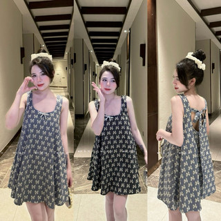 Đầm ba lỗ babydoll đính nơ xinh sẵn lót quần a02
