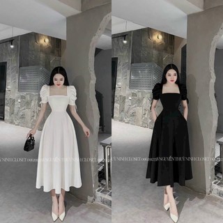 [Hình thật chụp sàn] Đầm maxi cổ thuyền cột nơ sau tay xếp