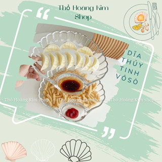 Đĩa thủy tinh đựng thức ăn hình vỏ sò có ngăn đựng nước chấm (2 size)