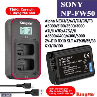 Kingma Sony NP-FW50 - Bộ 2 pin 1 dock sạc đôi mới nhất máy ảnh Sony A72 A7R2 A7S2 A71 ZVE10 A6500 A6300 A6100 NEX 7 6 5