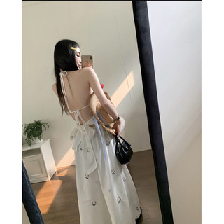 ĐẦM MIDI THÊU CỔ YẾM CỘT NƠ LƯNG