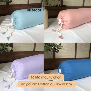 Vỏ gối ôm Cotton Đũi 35cm x100cm MD.DECOR - Bedding trơn màu, mỏng mát nơ thắt 2 đầu dễ thương