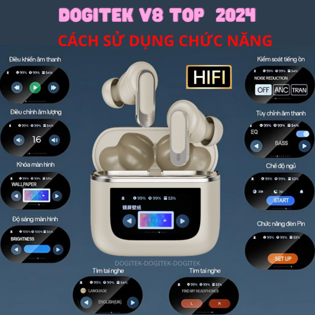 Tai nghe DOGITEK V8 2024, tiếng việt, điều khiển bằng hộp sạc, nhiều chế độ nhạc,định vị tai nghe | BigBuy360 - bigbuy360.vn
