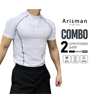  Combo 2 Áo Thể Thao Nam Cộc Tay ARISMAN Tập Gym Chạy Bộ Áo cổ trụ kéo khóa thoáng khí co giãn 4 chiều 