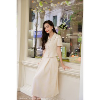 Set Áo Kiểu Và Chân Váy Xoè Nữ MY WAY Dáng Ngắn Cúc Ngọc Cao Cấp 3MAB1414 - 3MCXB224 - BE0