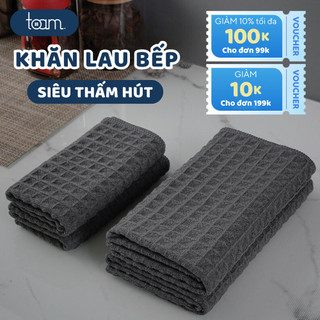 Combo 3 khăn lau bếp TOAM 2 mặt siêu thấm , Khăn lau tay, lau kính, lau bát đĩa, cốc chén, Khăn lau đa năng cao cấp
