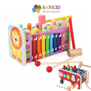 Đồ chơi đập chuột đa năng hình chú voi có bánh xe bằng gỗ Sankid