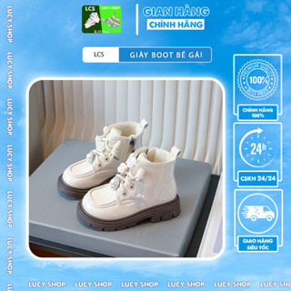 Giày Cho Bé Gái 05 - Giày Boot Bé Gái Cổ Ngắn Trên Mắt Cá Chân Đính Ngọc Trai, Đế Cao Su Không Trơn Trượt