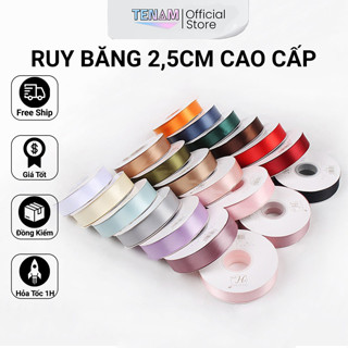  Cuộn Ruy Băng Lụa Gói Quà Bản 2,5cm Màu Trơn Loại Đẹp Dài 40yard Làm Nơ Trang Trí Quà Tặng 
