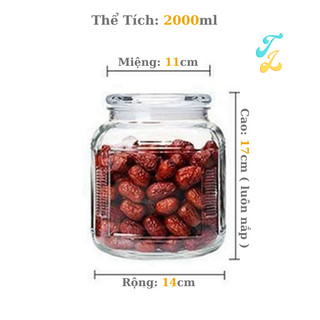 Hũ thuỷ tinh vuông nắp cao cấp nắp thuỷ tinh 750ml 1000ml 2000ml,hu thuy tinh