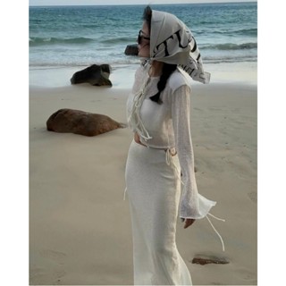 SET 3 MÓN LƯỚI: ÁO CROPTOP LUỚI TAY LOE CỘT NƠ CÓ CẦU VAI CỘT NƠ NGỰC + ÁO ỐNG CROPTOP + CHÂN VÁY LƯỚI MIDI ĐUÔI CÁ (TH)