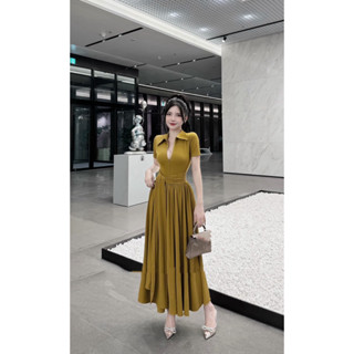 váy thun tăm có cổ xoắn eo dài