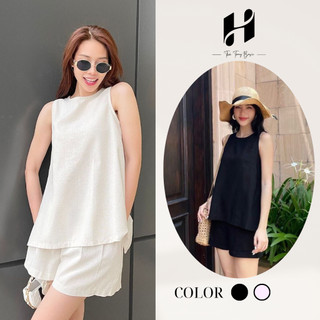 Set Bộ Đồ Nữ Linen Xẻ Lưng Cúc Bọc Mềm Mại Thoáng Mát, Bộ Đùi Áo Sát Nách Mặc Đi Chơi Đi Biển Thời Trang H-Store 
