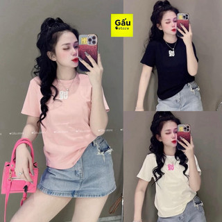 Áo thun nữ phom ôm phối chữ nổi