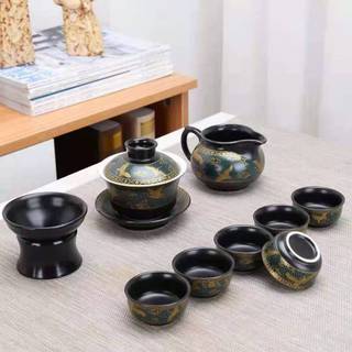Bộ ấm trà Bộ ấm chén uống trà, pha trà đạo - Ấm trà quà tặng cao cấp Xanh Đen Vàng kè