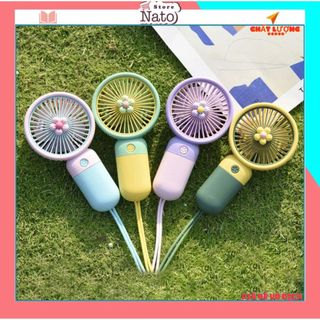   NEW2024  Quạt Tích Điện Mini Bỏ Túi Có Dây Đeo Dễ Thương_Tặng Kèm Đế Quạt Mini Cầm Tay Sạc Điện 